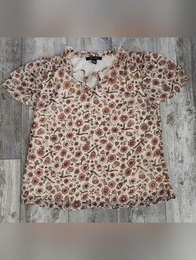 A Love Story Floral Smocked Neck Blouse in Cream and Rust